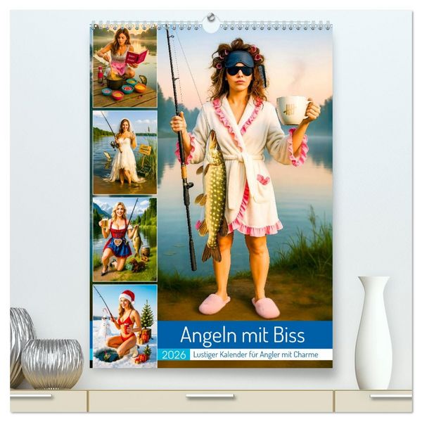 Angeln mit Biss - Lustiger Kalender für Angler mit Charme (hochwertiger Premium Wandkalender 2026 DIN A2 hoch), Kunstdruck in Hochglanz
