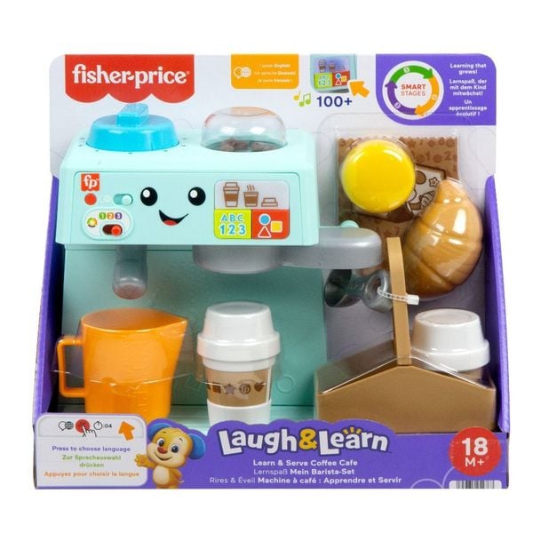 Fisher-Price Lernspaß Mein Barista-Set, elektronisches Spielzeug für Kleinkinder, 10 Spielteile, mehrsprachige Version