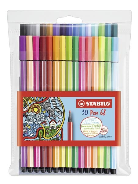 STABILO Premium-Filzstift - Pen 68 - 30er Pack - mit verschiedenen Farben inklusive 6 Neonfarben