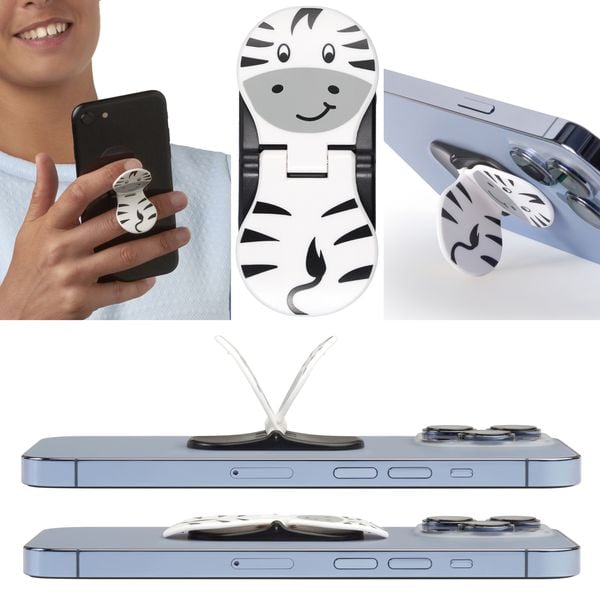 Zipgrips Zebra - 2 in 1 Handy-Griff & Aufsteller - Sicherer Griff - Halter für Smartphones - Perfekte Selfies - Ideal für Videos