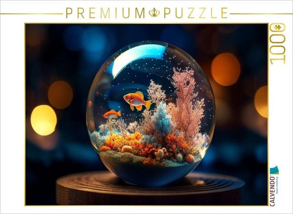 CALVENDO Puzzle Korallenriff mit Fischen in einer Glaskugel | 1000 Teile Lege-Größe 64x48cm Foto-Puzzle für glückliche Stunden