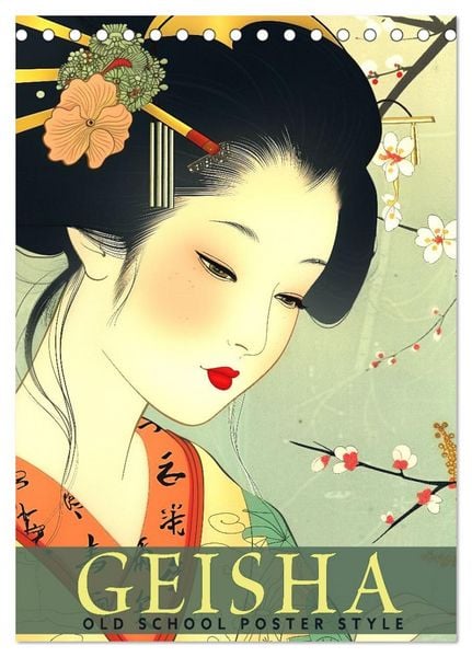 Geisha - Old School Poster Style (Tischkalender 2026 DIN A5 hoch), CALVENDO Monatskalender