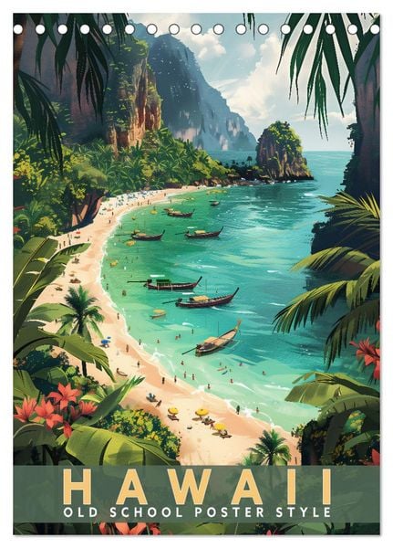 Hawaii - Old School Poster Style (Tischkalender 2026 DIN A5 hoch), CALVENDO Monatskalender