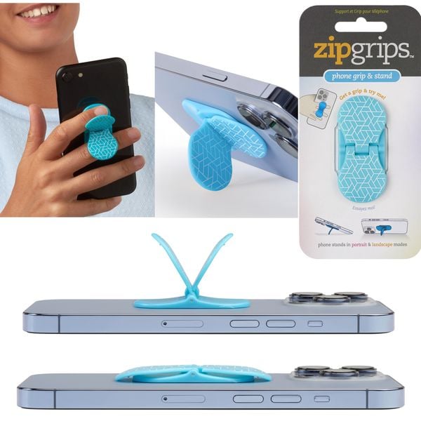 Zipgrips Blue Geometrical - 2 in 1 Handy-Griff & Aufsteller - Sicherer Griff - Halter für Smartphones - Perfekte Selfies - Ideal für Videos