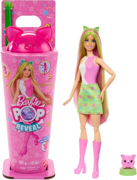 Barbie Pop Reveal Shakes-Serie, Set aus Puppe & Accessoires, duftende süße Kätzchen-Modepuppe