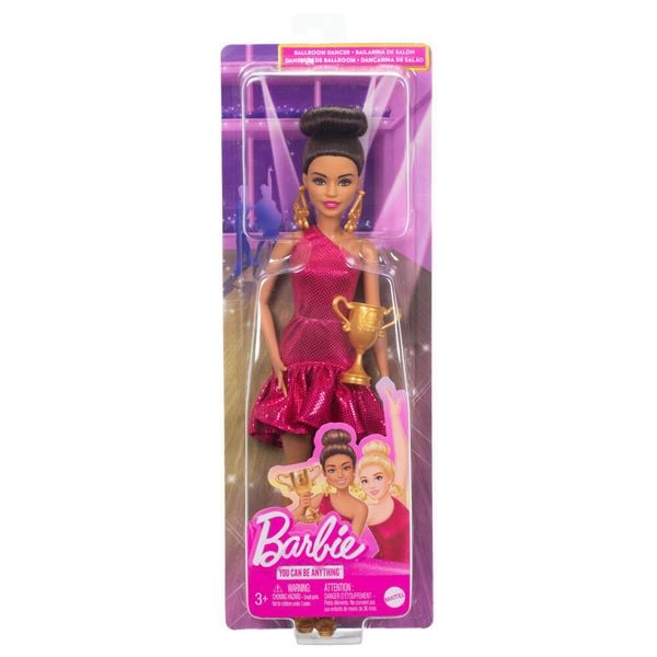 Barbie Turniertänzerin-Modepuppe mit braunem Haar und Tanzpokal-Zubehör