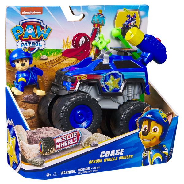 PAW Patrol Rescue Wheels - Chases Monstertruck Fahrzeug mit Geschoss-Abwurf und Chase Hundefigur, Spielzeug für Kinder ab 3 Jahren