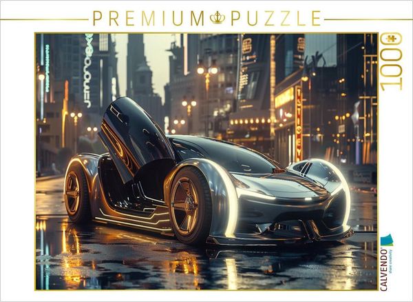 CALVENDO Puzzle Nachts in der Stadt - futuristisches Auto mit Flügeltüren | 1000 Teile Lege-Größe 64x48cm Foto-Puzzle für glückliche Stunden