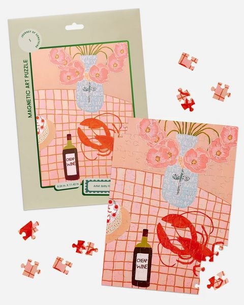 Lobster Lunch Magnetic Puzzle - Artist Designed Fridge Puzzle 100 Piece Fridge Puzzle