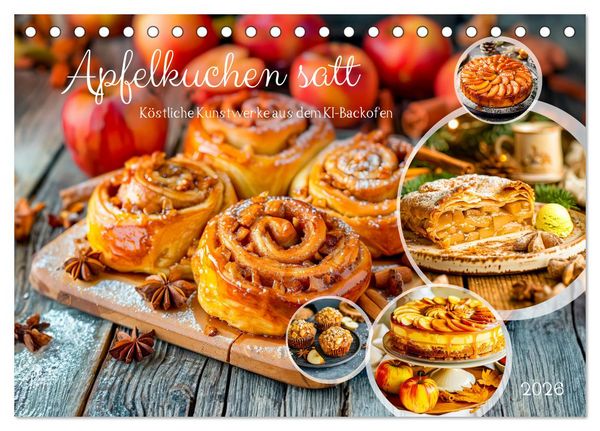 Apfelkuchen satt - Köstliche Kunstwerke aus dem KI-Backofen (Tischkalender 2026 DIN A5 quer), CALVENDO Monatskalender