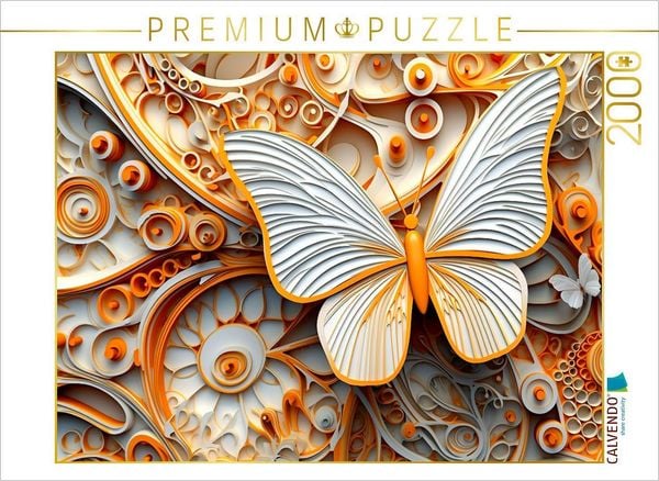 CALVENDO Puzzle Orange weißer Schmetterling als Relief | 2000 Teile Lege-Größe 90x67cm Foto-Puzzle für glückliche Stunden