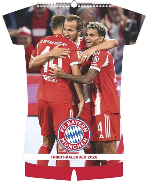 FC Bayern München 2026 - Trikotkalender - Wand-Kalender - Fan-Kalender - Fußball-Kalender - 34,1x42 - Sport