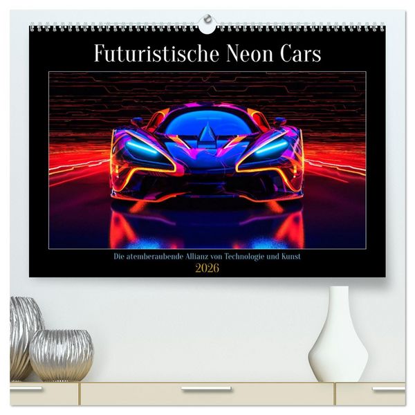 Futuristische Neon Cars (hochwertiger Premium Wandkalender 2026 DIN A2 quer), Kunstdruck in Hochglanz