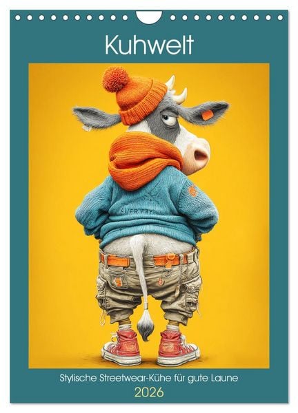 Kuhwelt. Stylische Streetwear-Kühe für gute Laune (Wandkalender 2026 DIN A4 hoch), CALVENDO Monatskalender