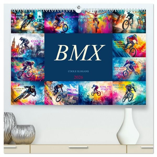 BMX - Coole Slogans (hochwertiger Premium Wandkalender 2026 DIN A2 quer), Kunstdruck in Hochglanz