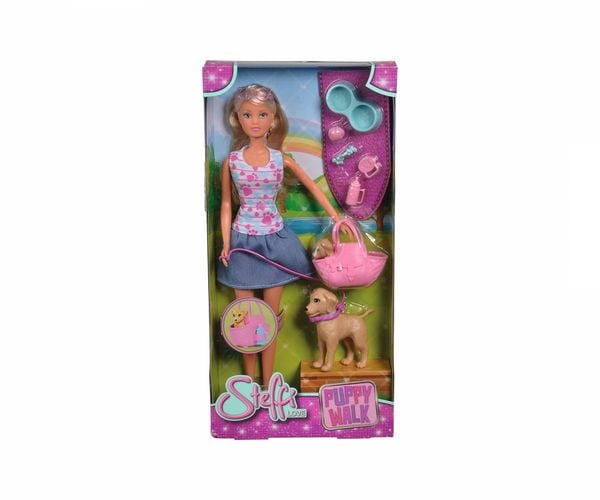 Simba 105733310 - Steffi Love, Puppy Walk, Steffi mit Hundemami, Puppe, 29 cm