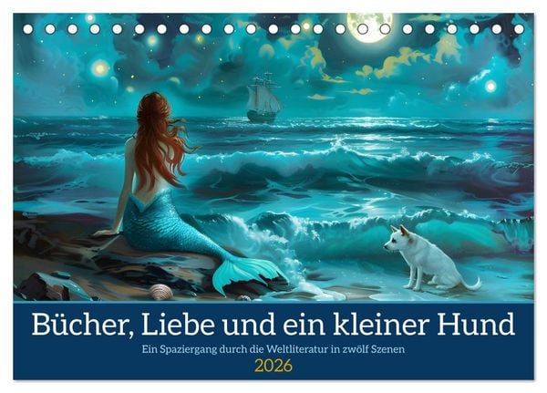 Bücher, Liebe und ein kleiner Hund (Tischkalender 2026 DIN A5 quer), CALVENDO Monatskalender