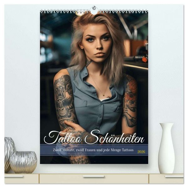 Tattoo Schönheiten - zwölf Monate, zwölf Frauen und jede Menge Tattoos (hochwertiger Premium Wandkalender 2026 DIN A2 hoch), Kunstdruck in Hochglanz