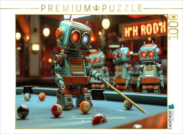 CALVENDO Puzzle Seltsame Spiele spielen die Menschen - Roboter Billard | 1000 Teile Lege-Größe 64x48cm Foto-Puzzle für glückliche Stunden