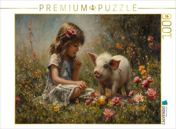 CALVENDO Puzzle Sommerzauber mit Schweinefreund | 1000 Teile Lege-Größe 64x48cm Foto-Puzzle für glückliche Stunden