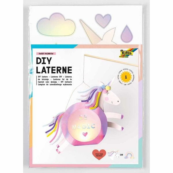 FOLIA Bastelartikel Laternen-Bastelsets SWEET RAINBOW, inkl. 1 LED-Licht und Batterien