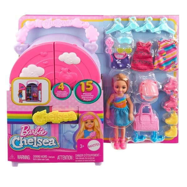 Barbie Chelsea Puppe und Kleiderschrank-Spielset mit Kleidung und Accessoires