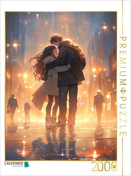 CALVENDO Puzzle Manga - Liebespärchen im Regen in der Stadt | 2000 Teile Lege-Größe 90x67cm Foto-Puzzle für glückliche Stunden