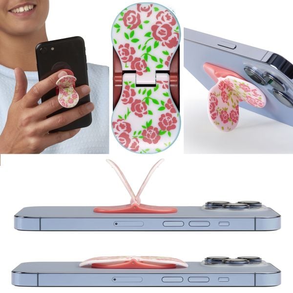 Zipgrips Pink Flowers - 2 in 1 Handy-Griff & Aufsteller - Sicherer Griff - Halter für Smartphones - Perfekte Selfies - Ideal für Videos
