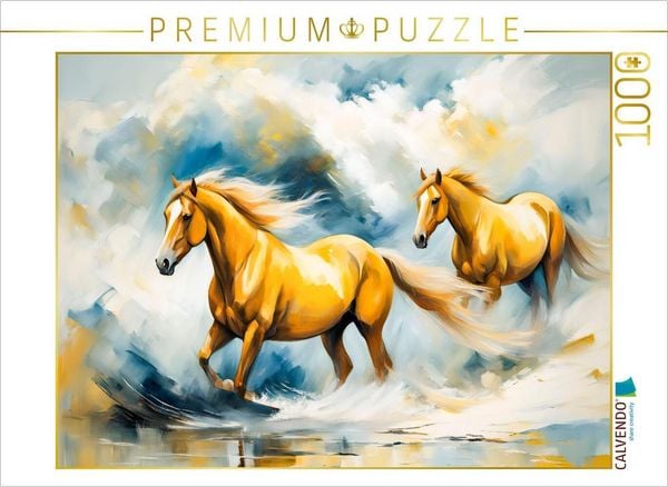 CALVENDO Puzzle Zwei Braune Pferde im Wellentanz | 1000 Teile Lege-Größe 64x48cm Foto-Puzzle für glückliche Stunden