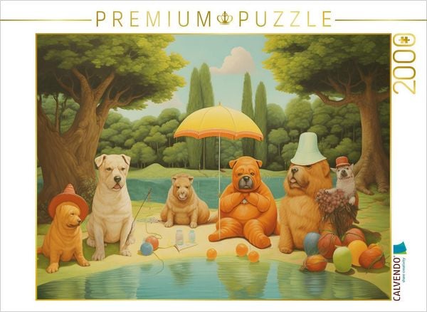 CALVENDO Puzzle Sechs Hunde verbringen den Tag am See | 2000 Teile Lege-Größe 90x67cm Foto-Puzzle für glückliche Stunden