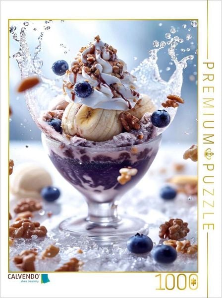CALVENDO Puzzle Blaubeer-Eis mit Banane und Sahne Walnuss-Topping | 1000 Teile Lege-Größe 64x48cm Foto-Puzzle für glückliche Stunden