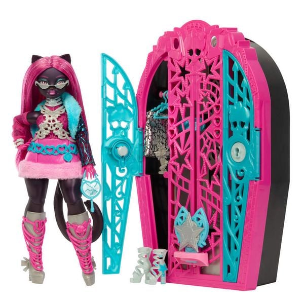 Monster High Skulltimate Secrets Hauntlywood-Mysteries-Puppe, Catty-Noir-Puppe mit mehr als 19 Überraschungen