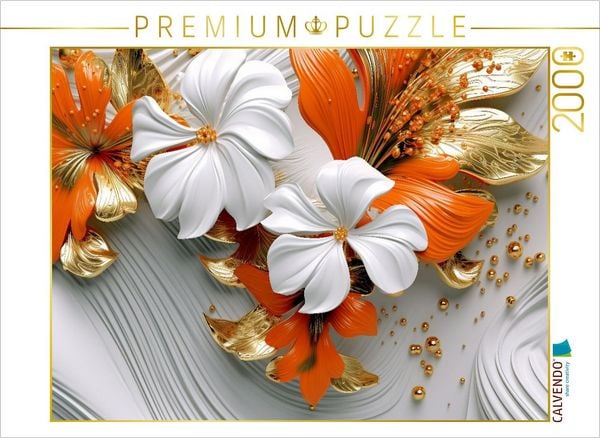 CALVENDO Puzzle Elegante Wellen - edle Blüten in orange, gold und weiß | 2000 Teile Lege-Größe 90x67cm Foto-Puzzle für glückliche Stunden
