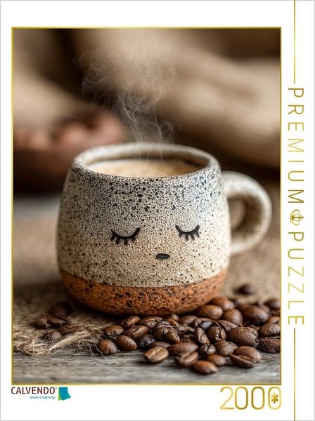 CALVENDO Puzzle Müder Kaffee mit Schlafaugen - Sanftes Morgenmotiv für Kaffeefans | 2000 Teile Lege-Größe 90x67cm Foto-Puzzle für glückliche Stunden