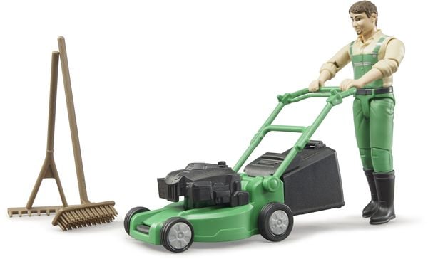 Bruder 62103 bworld Gärtner mit Rasenmäher und Gartengeräten