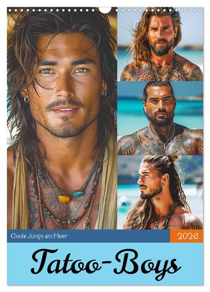 Tattoo-Boys. Coole Jungs am Meer (Wandkalender 2026 DIN A3 hoch), CALVENDO Monatskalender