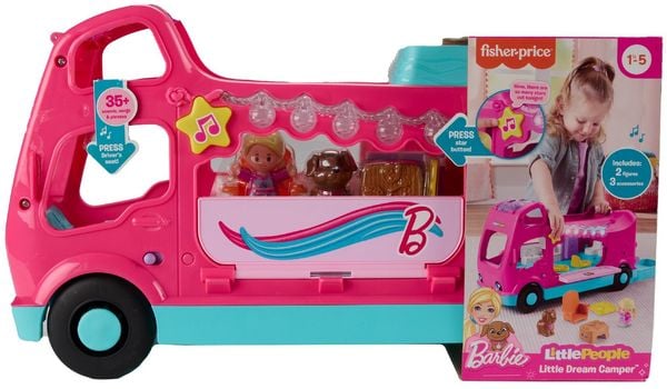 Fisher-Price Little People Barbie Little Dreamcamper Wohnmobil-Spielset mit Musik, Lichtern und 2 Figuren, mehrsprachige Version