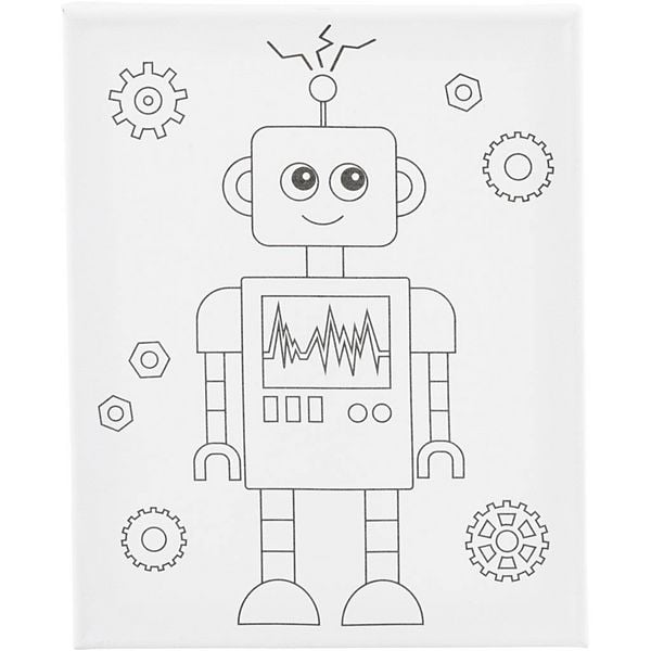 Creativ Company Mal-Leinwand mit Aufdruck, Roboter, T 1,6 cm, Größe 24x30 cm, 360 g, 1 Stk