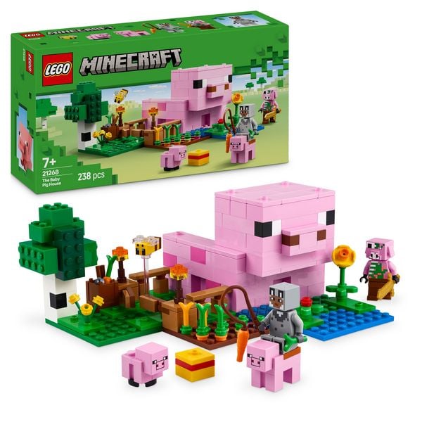 LEGO Minecraft 21268 Das Babyschwein-Haus, Gamer Spielzeug für Kinder