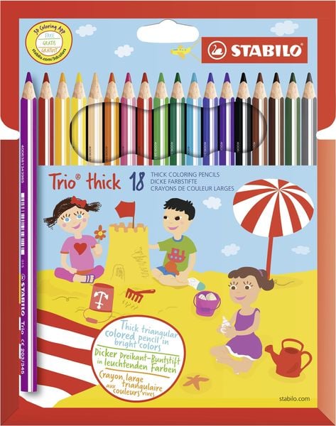 STABILO Dreikant-Buntstift - Trio dick - 18er Pack - mit 18 verschiedenen Farben