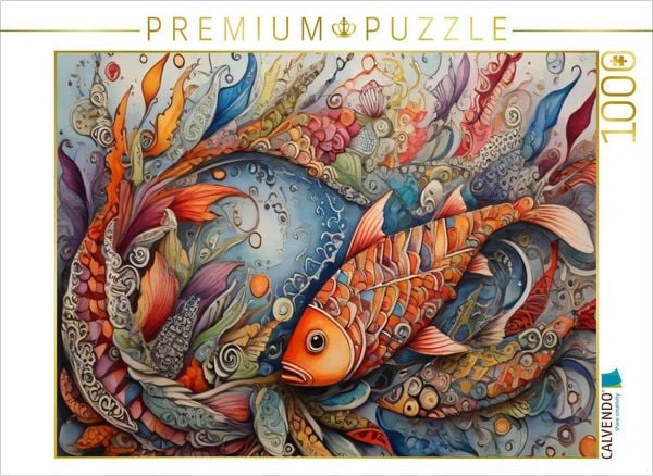 CALVENDO Puzzle Fisch, zentangle, farbenfroh, Fantasie, fantasievoll, bunt, orange, wasser, lustig, Tier, Kinderzimmer, Kinder | 1000 Teile Lege-Größe