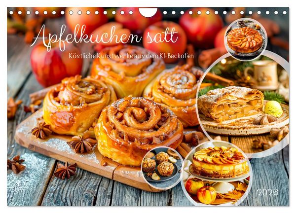 Apfelkuchen satt - Köstliche Kunstwerke aus dem KI-Backofen (Wandkalender 2026 DIN A4 quer), CALVENDO Monatskalender