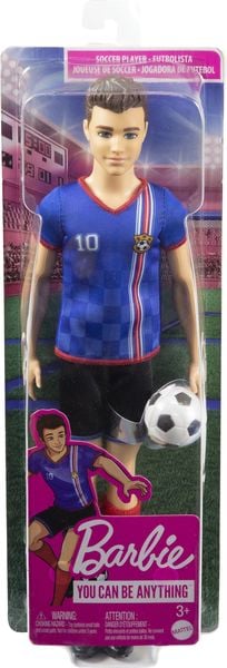 Ken Fußballspieler-Puppe, kurze Haare, Trikot mit der Nummer 10, Fußball, Stollenschuhe, Stutzen, für Kinder ab 3 Jahre