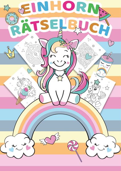 Einhorn Rätselblock und Rätselbuch für Kinder - Einhorn Rätsel für Kinder ab 5 Jahren - Logikrätsel, Einhorn Malbuch, Labyrinthe und vieles mehr - Rät