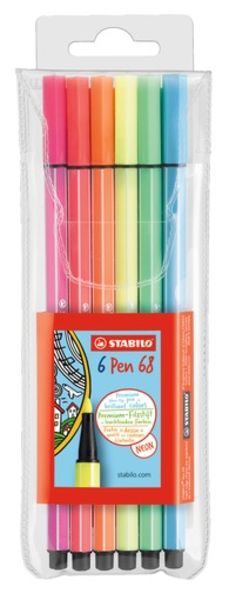 STABILO Premium-Filzstift - Pen 68 - 6er Pack - 6 Neonfarben