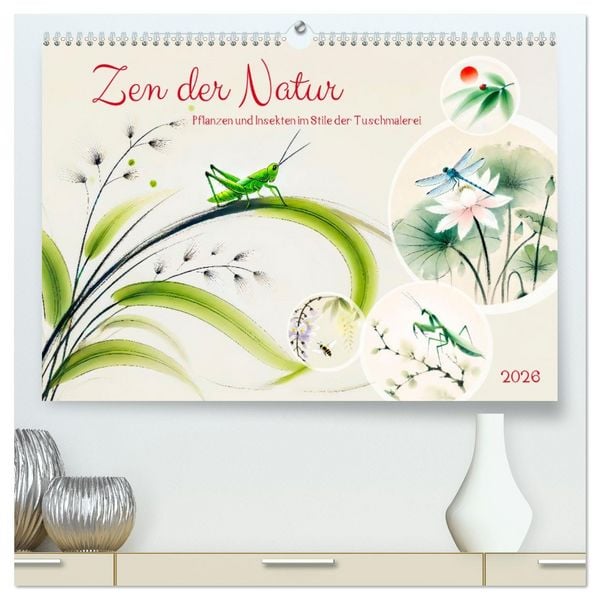 Zen der Natur - Pflanzen und Insekten im Stile der Tuschmalerei (hochwertiger Premium Wandkalender 2026 DIN A2 quer), Kunstdruck in Hochglanz