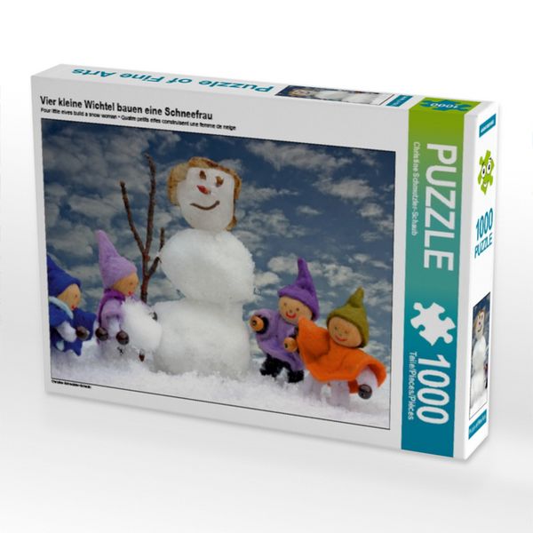 Vier kleine Wichtel bauen eine Schneefrau (Puzzle)