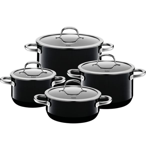 Silit Passion Black Topfset Induktion 4-teilig, Kochtopf Set mit Glasdeckel, Silargan Funktionskeramik, Induktions Töpfe Set nickelfrei, schwarz