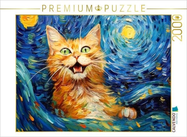CALVENDO Puzzle Katze Im Stil von Vincent van Gogh | 2000 Teile Lege-Größe 90x67cm Foto-Puzzle für glückliche Stunden