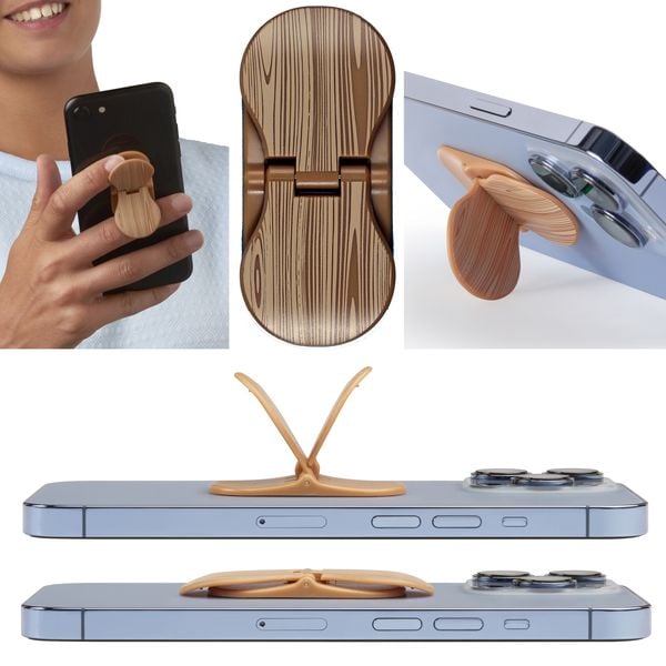 Zipgrips Holzoptik - 2 in 1 Handy-Griff & Aufsteller - Sicherer Griff - Halter für Smartphones - Perfekte Selfies - Ideal für Video